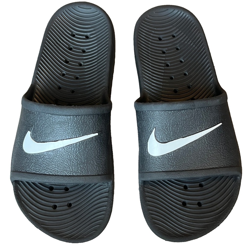 Nike Kawa Shower Slides Black White‎ Logo Sandals Youth 3 C